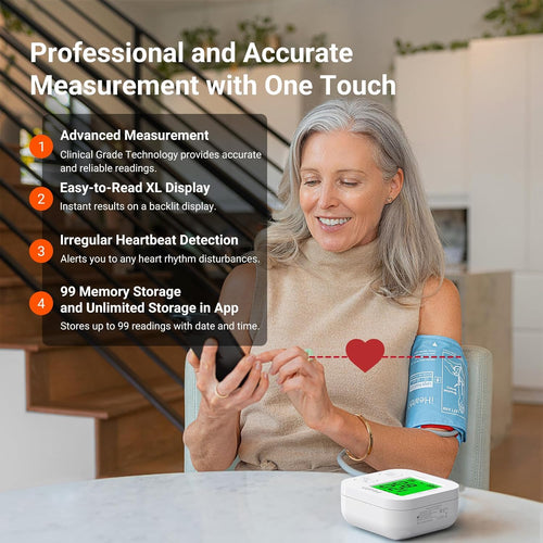 Track Smart Upper Arm Blood Pressure Monitor with Wide Range Cuff That fits Standard to Large Adult Arms
